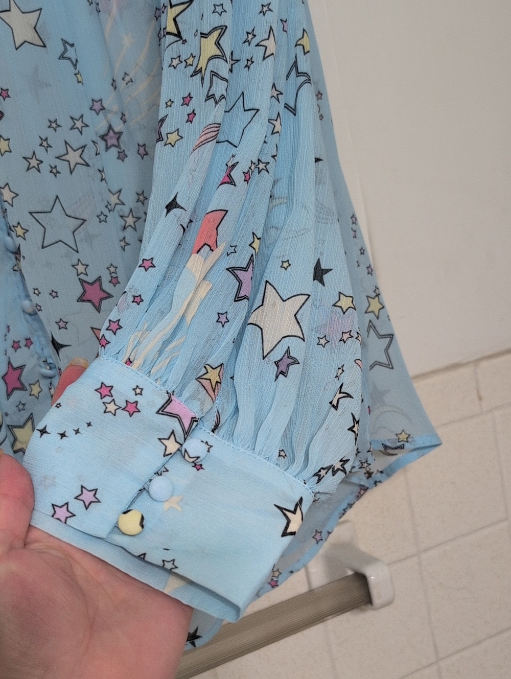 Torrid Light Blue Star-Print Button Down Blouse - Picture 2 of 7
